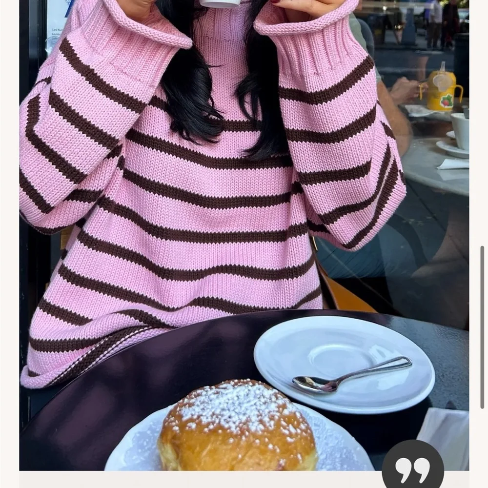 Striped Pink & Brown Rollneck Sweater - Picture 4 of 4